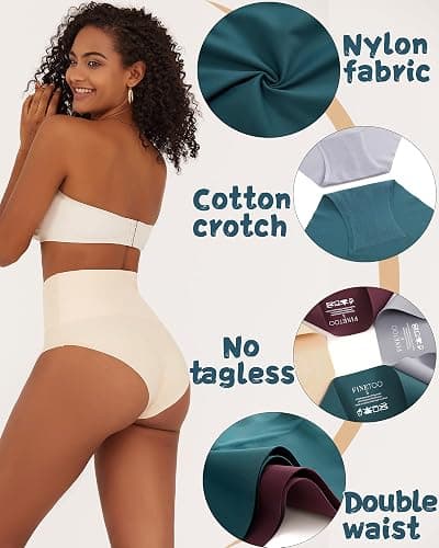FINETOO Tummy Control Underwear for Women High Waisted Nylon Brief No Show Womens Bikini Seamless Panties 4pack S-XXXL - Large - Set2-4pack thumbnail 4
