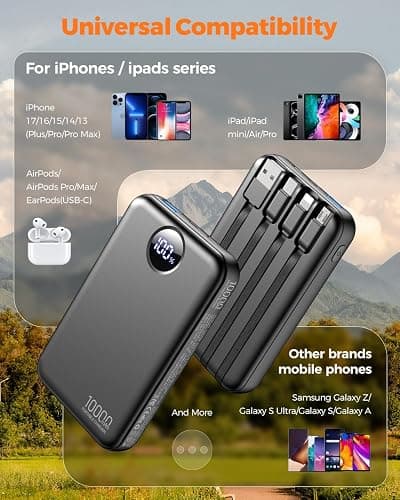 HAIARA Portable Charger 10000mAh Power Bank with 4 Built-in Cables,LED Display Compact and Battery Pack with Multiple USB Ports All-in-One Travel Charger for iPhone,Android and Other Devices-Black thumbnail 3
