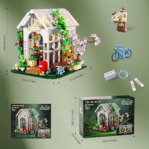 HOGOKIDS Flower House Building Set with LED Light - 1332 PCS Garden House Buiding Toy with Flowers Potted Plants Parrot Cat Animals Playset Greenhouse Model Xmas Gift for Adults Teens Girls Ages 8+ thumbnail 3