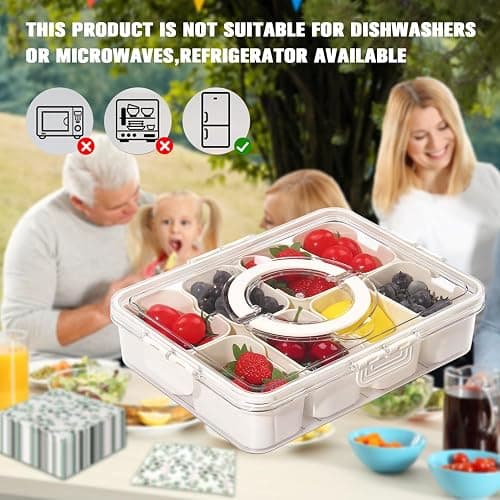KocelFir Snack Box Container, Divided Serving Tray with Lid and Handle Snackle Box Container, Snack Organizer for Adults Fruit, Veggie, Perfect for Party, Entertaining thumbnail 4