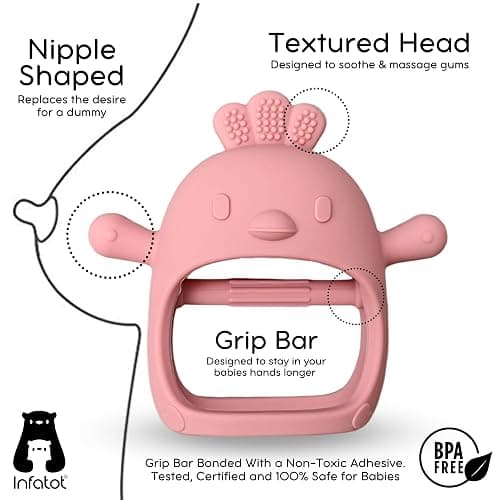 Infatot® Teething Toys for Baby Gifts – Chicken Silicone Mitten Teether, Soothing Glove for Infants, Baby Toys 0-6 Months, Soft Chewable Teether Toy to Prevent Finger Sucking, Plum - Chicken Plum thumbnail 6