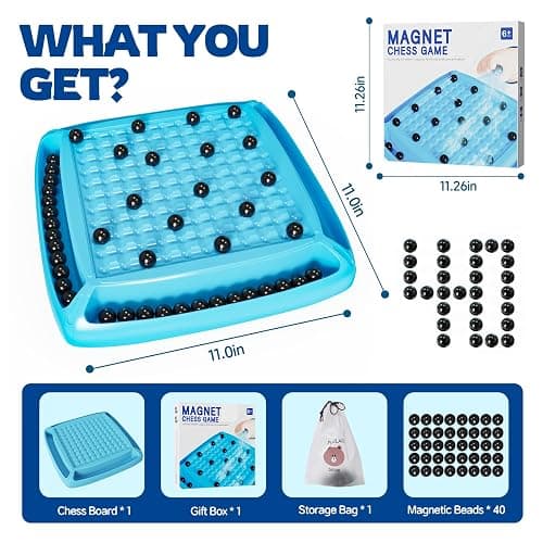 Magnet Game, Magnetic Games Chess, Board Games for Kids 6-8-12, Magnet Chess Kid Games, Family Board Games for Kid and Adults, Magnetic Game with 40 Pieces, Fun Birthday Gifts for Kids (Blue) thumbnail 2