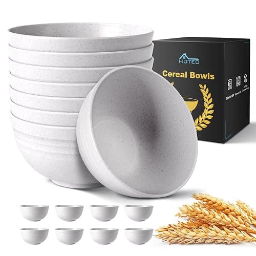 HOTEC Unbreakable Wheat Straw Cereal Bowls - Microwave & Dishwasher Safe Soup and Salad Bowls BPA Free, Set of 8, 26oz, White - White - Image 1