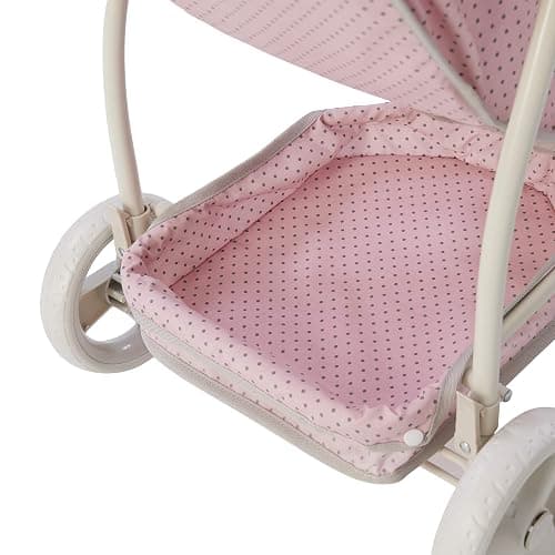 Olivia's Little World 2-in-1 Convertible Baby Doll Stroller with Retractable Canopy, All-Terrain Wheels, and Adjustable Handle, Cream and Pink with Gray Polka Dots thumbnail 8