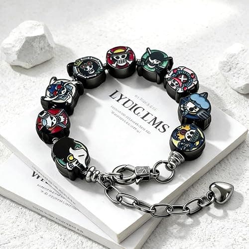 AmaaLeaf OP Charm Bracelet Gift Set 9 Anime-Style Mini Chibi Skull Faces, Luffy, Zoro, Nami, Sanji, Usopp, Robin & More, Removable Alloy Chain for Fans thumbnail 3