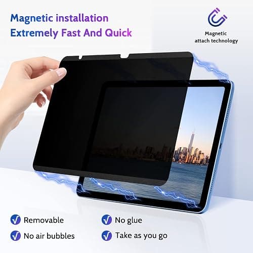Peslv Magnetic Privacy Screen Protector for iPad 10th 2022 10.9" & iPad 11th A16 2025 11", Removable Anti Blue Light Glare Spy Private Filter, High Sensitive Bubble-Free Black Security Screen thumbnail 2