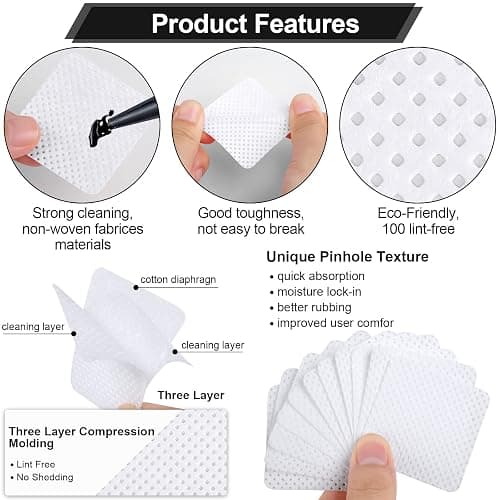 400 Pieces Nail Cotton Pads,1 Pull-Down Pump Dispenser Bottle,Super Absorbent Soft Non-Woven Eyelash Glue Wipes,Nail Polish dehumidifier for Eyelash Extension Products and Nail Oil Bottle(Pink White) thumbnail 3