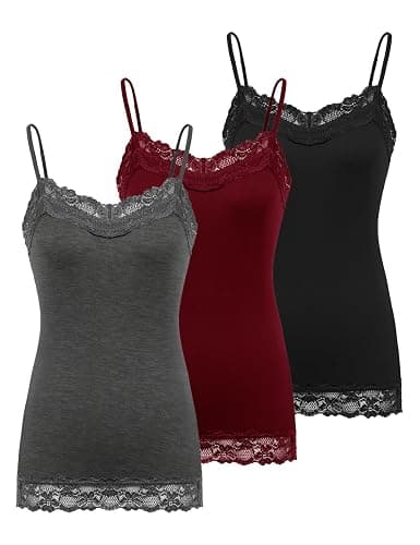 Kate Kasin Women's Adjustable Spaghetti Strap Lace Trim Cami Tunic Tank Top 3PACK - Image 1