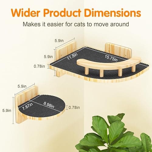 XiaZ Cat Wall Shelves, Corner Cat Shelf with 3 Wide Perch Steps, Kitty Wall Climber Wooden Furniture up to 25lbs, Modern Floating Cats Stairs for Indoor Sleeping, Playing, Climbing thumbnail 3