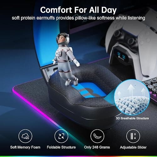 Fachixy FC300 Wireless Gaming Headset with Mic - Bluetooth and 2.4GHz USB Gaming Headphones with 50Hr Battery & 3D Stereo Sound - For PS5, PS4,PC, Switch, Mobile, Blue thumbnail 8