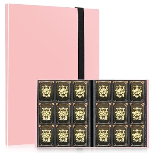 Card Binder, EDUDIIU 9 Pockets Premium Trading Card Binders, Cards Collection Binder Album, Side Loading Yugioh Holder Book for Sport, Football, Baseball Collector - Pink - Image 1