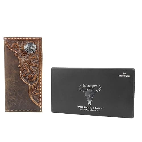American Bison Tooled Side Rodeo Wallet with Conchos – Oil Pull Up – Durable, Stylish & RFID Protected (Long Horn, Brown) thumbnail 7