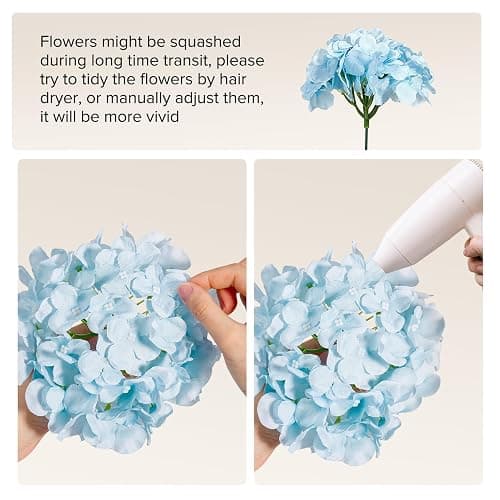 Auihiay 10PCS Hydrangea Artificial Flowers, Faux Blue Flowers | for Wedding Centerpieces, DIY Bouquets, Bridal Shower, Floral Decor Home Decoration with Stems thumbnail 8