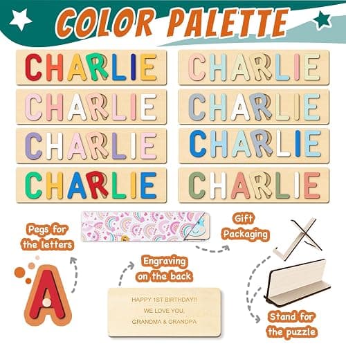 PUREFLY Name Puzzle Baby Gifts for Girl Boy, First Baby Toddler Christmas Birthday Gift, Toddler Toys Montessori Learning, 1 Year Old Gifts thumbnail 5