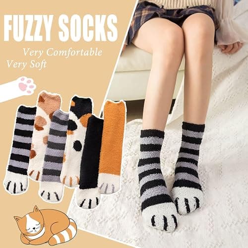Ginmewrae Women Fuzzy Socks Cozy Soft Fluffy Cute Animal Slipper Socks Sleeping Warm Socks Christmas Gift for Girls thumbnail 2