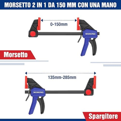 WORKPRO Morsetti da Falegname 2 Pezzi, Set di Morsetti per Legno | a sgancio rapido da 150 mm per Serraggio e Allungamento, Morsetti a Barra 68 kg, Fissaggio del Legno con una Sola Mano thumbnail 3