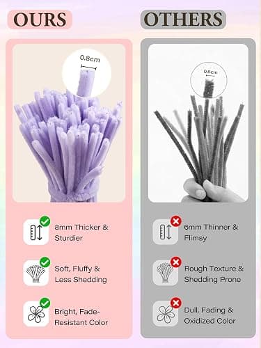 Pheravia 500pcs Pipe Cleaner Flower Kit, DIY Pipe Cleaners Craft Set with Step-by-Step Tutorial, Chenille Stems Bulk for Bouquet Making | Premium 8mm thick, dense, beginner-friendly video tutorials, rich floral accessories, for bouquet making, family crafts thumbnail 7