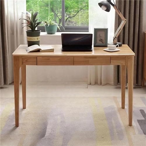 ODCVKRT Solid Wood Desk with Drawers, Small Computer Desk for Small Spaces, Gaming Study Home Office Desks for Work, Student PC Desk for Bedroom, Escritorios para Cuartos (Wood Color, 47inch) thumbnail 2