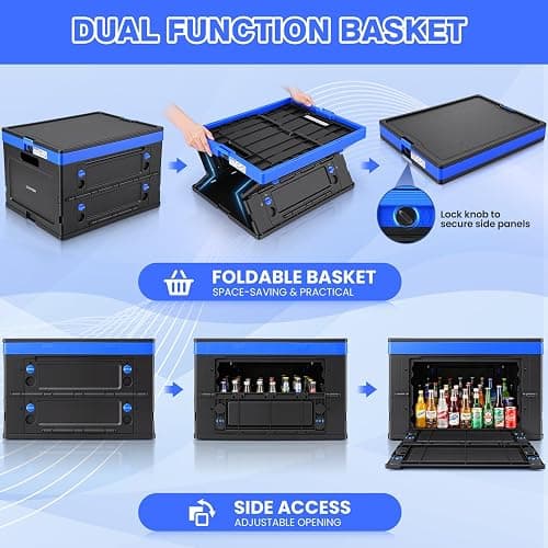 Collapsible Shopping Cart with Wheels Multi use Functional Collapsible Carts Mobile Folding Trolley, Collapsible Hand Truck and Dolly, Grocery Cart with Storage Crate Platform Hand Truck(Blue) thumbnail 5
