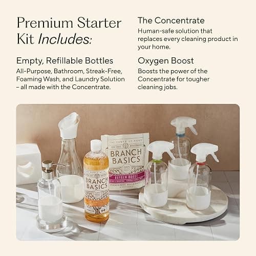 Branch Basics Premium Starter Kit in Glass: All Purpose Cleaner, Glass Cleaner, Bathroom Cleaner, Wash Bottle, and Laundry Bottle (3 Glass Spray Bottles + Concentrate) Fragrance-Free thumbnail 3