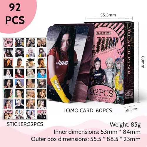 DEFGNOP Kpop Blackpink Merch, Blackpink Photocards, 60 Stück Lomo Karten 32 Stück Aufkleber, JUMP Album Photocards Set, Geburtstagsgeschenk für Fans Jugendliche (A) thumbnail 2