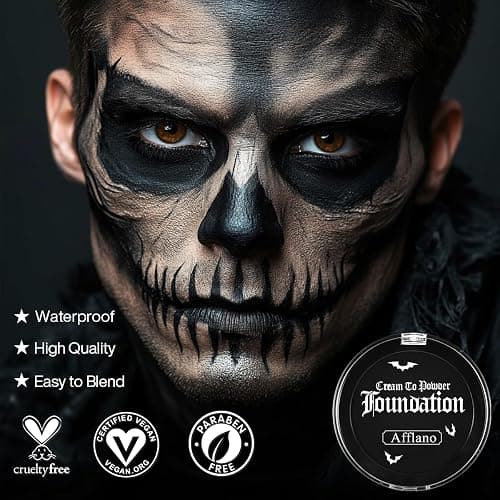 Afflano Goth Face Body Paint - Professional Clown Makeup Foundation, Cream to Powder Black Body Paint for Kids & Adults SFX Zombie Vampire Skull Skeleton Cosplay - Goth black thumbnail 2