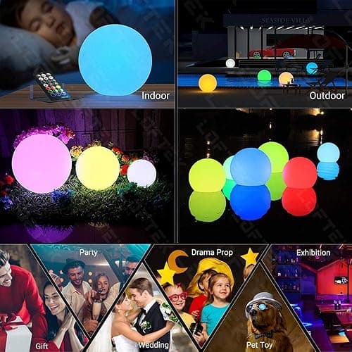 LOFTEK Pool LED Light Ball - 12-inch Sphere Lamp Rechargeable - 16 RGB Cool Lamp for Bedroom Ambient Lighting - Smart Night Light for Baby Nursery - Waterproof Light for Yard & Pool Decor, 1PCS thumbnail 8
