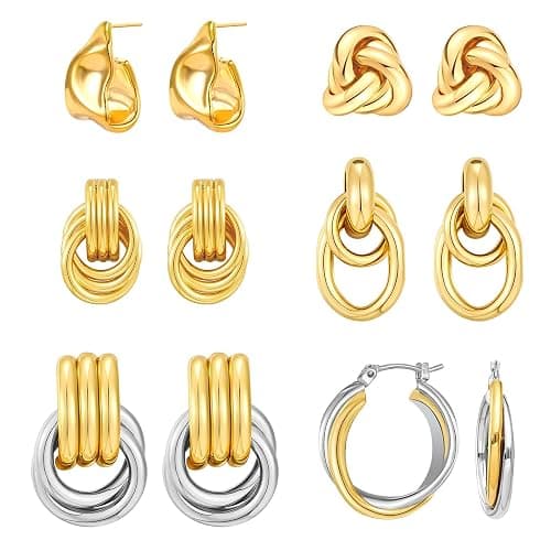 QJLE Two Tone Drop Dangle Earrings - Gold Silver Plated Hoop Huggie Earrings for Women - Trendy Jewelry - Image 1