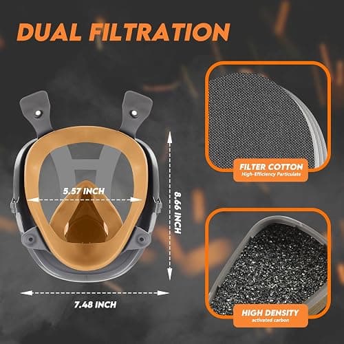 Full Face Respirator Mask with Filters: 6800 Gas Mask with 6001 & 2097 Filter Reusable Organic Vapor Mask Against Fumes Gases Dust for Painting Epoxy Resin Welding Construction Emergency Polishing - 6001+2097 thumbnail 4
