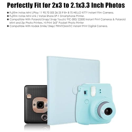 256 Pockets Photo Album for Fujifilm Instax Mini Camera, Leather Cover Photo Book for Polaroid Pictures, 2x3 Photo Album for Fujifilm Instax Mini 12 11 9 40 90 8 7 Evo LiPlay Instant Camera (Blue) thumbnail 7