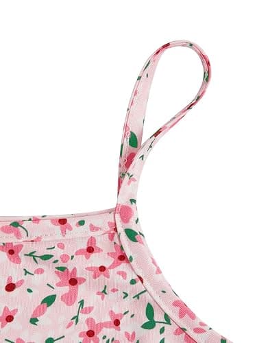 OYOANGLE Girl's 2 Piece Outfits Floral Print Sleeveless Cute Cami Dresses and Short Sleeve Lettuce Trim Tie Front Top Sets thumbnail 6