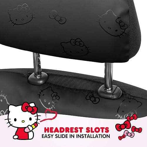 Hello Kitty Car Seat Covers - Cute Front Seat Covers, PU Leather Seat Covers for Cars, SUV, Van, Trucks, Hello Kitty Car Accessories 2pc Black - Black thumbnail 8