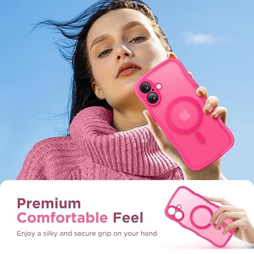 CAPRARO for iPhone 16 Case for Women Girls, Upgraded [Full Camera Protection] [Compatible with MagSafe] Cute Wave Translucent Matte Phone Case for iPhone 16, Hot Pink - A2-Hot Pink - For iPhone 16 6.1 inch thumbnail 9