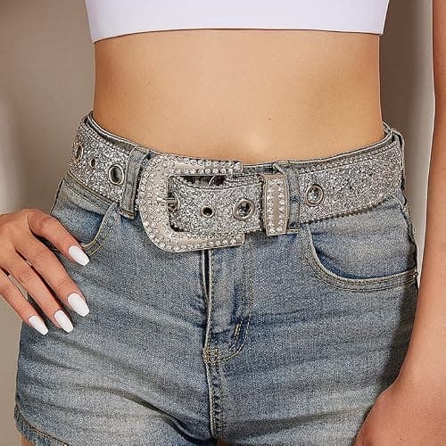 Women Men Rhinestone Belt Western Cowgirl Cowboy Bling Studded Leather Belt for Jeans Pants (suit for waist 27-39") thumbnail 6