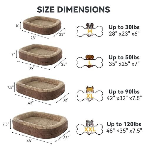 JOEJOY Orthopedic Dog Beds Large Sized Dog, XL Egg-Crate Memory Foam Pet Couch Bed with Bolster Sides, Waterproof Lining, Removable Washable Cover & Non-Slip Bottom, Brown thumbnail 6