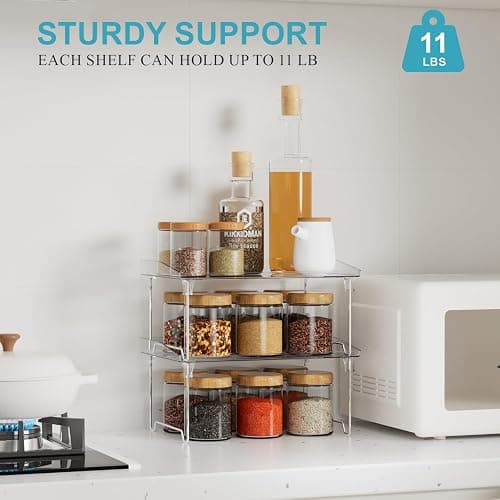 STARLATTA 2 Pcs Cabinet Organizer Shelf, Stackable Kitchen Counter Shelves, Spice Rack,Countertop Organizers, Clear Plastic Storage Shelves Rack for Makeup,Bathroom,Cupboard,Desk,Pantry Organization thumbnail 5