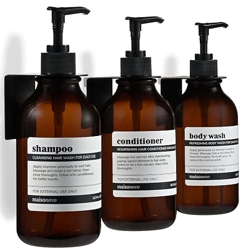 MaisoNovo Shampoo and Conditioner Dispenser|Refillable Amber Black Set of 3 | No-Drill Wall Mount Shower Dispenser · For Shampoo & Body Wash · Rustproof · Hotel & Spa · Wall Soap Dispenser for bathroom - Image 1