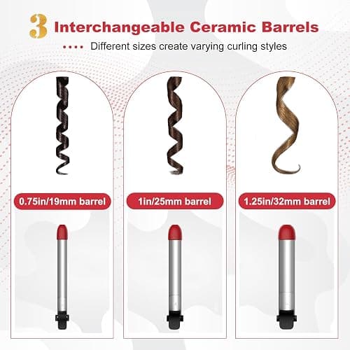 IAMFINE 3 in 1 Automatic Rotating Curling Iron, Rotating Auto Hair Curler Wand with Ceramic Coating, 3 Interchangeable Heating Barrels(0.75", 1", 1.25") with LCD Display Fast Heat for Curls and Waves thumbnail 2