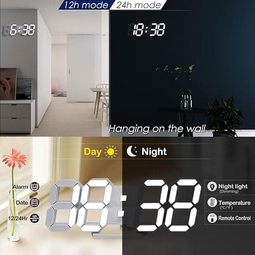 KOSUMOSU Wall Clock 15" 3D LED Digital Clock for Bedroom,Large Digital Wall Clock for Living Room Decor,Modern Aesthetic Led Clock with Remote Control thumbnail 5