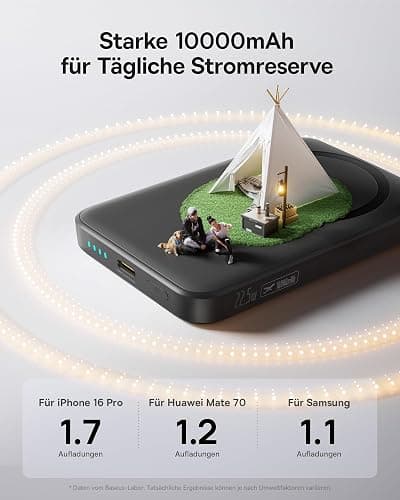 Baseus Enerfill MagSafe Powerbank 10000mAh 22.5W Magnetische Power Bank USB C, Kabellose Externe Handyakkus Wireless Mini Powerbank Kompatibel mit iPhone 16/15/14/13/12/Pro/Pro Max Serie, Schwarz thumbnail 6