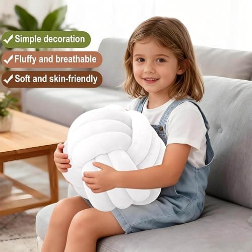 Adlbbkiy White 8.6 Inches Knot Pillow Ball, Round Soft Handmade Knotted Ball Pillow Plush Cushion Home Decor, Knotted Plush Pillow Cushion, for Bedroom, Living Room Sofa, Office Decoration thumbnail 6
