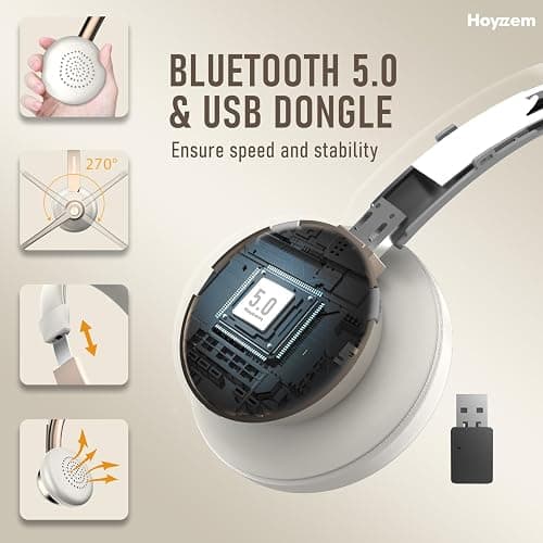 Bluetooth Headset, Wireless Headphones with Microphone Noise Canceling & USB Dongle, V5.0 Trucker Bluetooth Headset with Mic Mute & Charge Dock for PC/Laptop/Phone/Meeting/CallCenter/Office Gold thumbnail 4