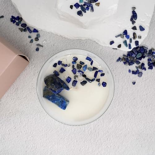 Ava Concept Lazurite Crystal Candle – 10oz / 280g | Amber Ocean Aromatherapy | Hand-Poured Soy Wax | Genuine Lapis Lazuli Healing Crystals Embedded | Power, Wisdom & Luck | Gift Box Included thumbnail 3