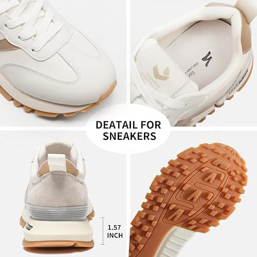 somiliss Sneakers for Women Genuine Leather Suede Patchwork Casual Lace Up Non-Slip Walking Shoes Comfortable Tennis Running Shoes Womens Fashion Sneakers thumbnail 6