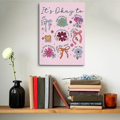 Inspirational Gifts for Women Girls Boho Floral Bow Hippie Decor Canvas Wall Art Wall Decor, Affirmations Mental Health Framed Prints Poster Artwork for Home Office Bedroom Girls Room,11.4x15IN thumbnail 5