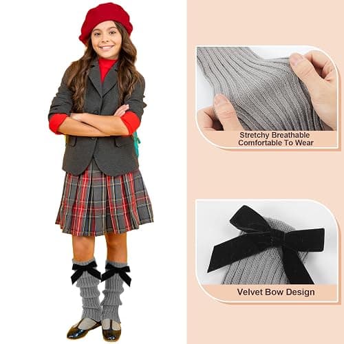 Geyoga 4 Pairs Winter Velvet Bow Leg Warmers for Women Warm Leg Warmer Kawaii 80s Y2k Coquette Japanese Knitted Boot Socks thumbnail 4