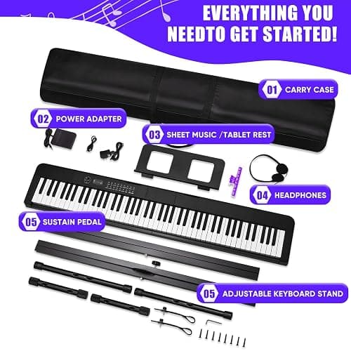 Digital Piano Keyboard for Beginners, Full Size 88 Key Semi Weighted Keyboard Electric Piano with Stand, Built-In Speakers, Electric Piano Keyboard with Sustain Pedal, Bluetooth,USB-MIDI Compatibility - Black thumbnail 5
