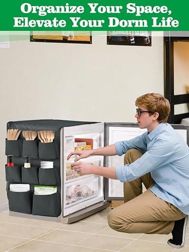 Biubee Extended Mini Fridge Caddy Organizer - 55" x 13" Back to School Dorm and Office Over the Fridge Storage Organizer with 12 Pockets for Flatware Drink Paper Goods, College Must Have, Gray thumbnail 3
