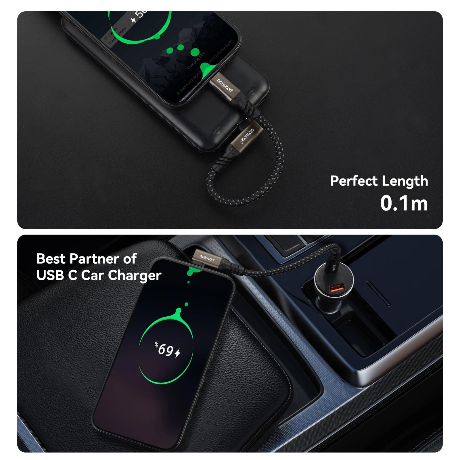 aceyoon 240W USB C to USB C Cable 10cm 5A PD QC 4.0 Short USB C Cable Fast Charging USB C Cable Curved Braided Nylon Compatible with iPhone 16 15 Galaxy S24 S23 for Huawei thumbnail 7