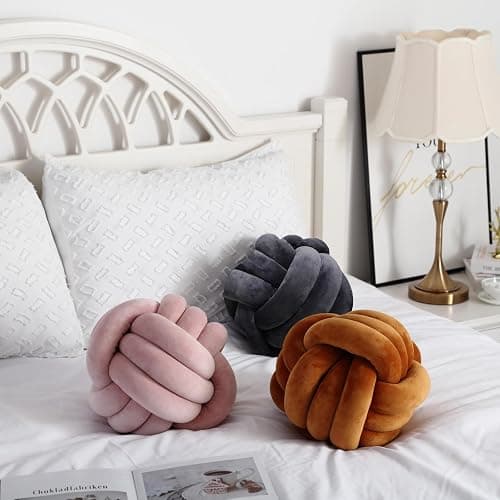 Petrella Knot Pillows Ball Round Throw Pillows Home Decor Cushion Decorative Aesthetic Throw Pillows，Pink 8inch thumbnail 5